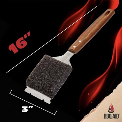 BBQ-Aid Bristle Free Grill Brush Cleaner on a wooden surface