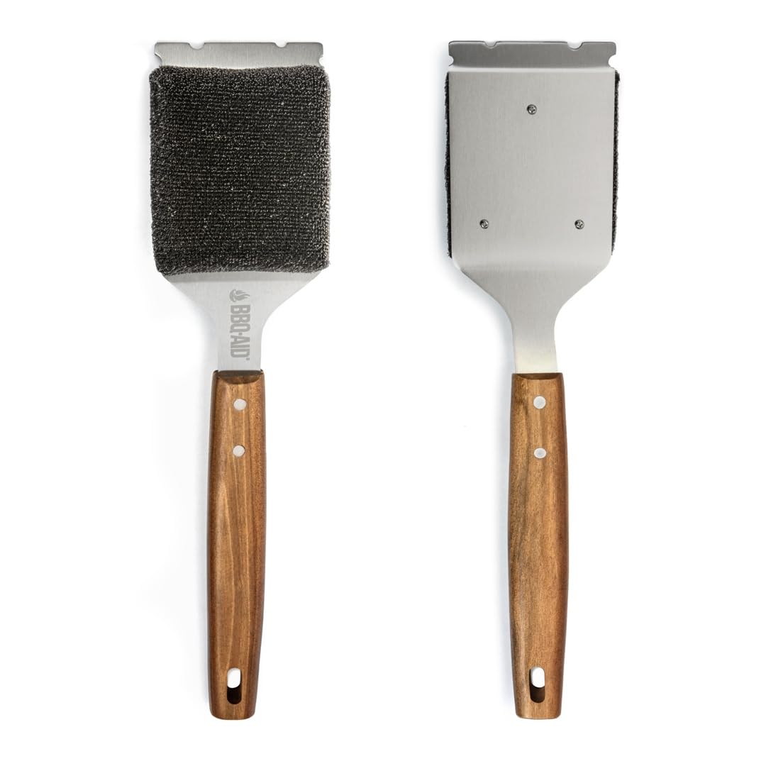 BBQ-Aid Bristle Free Grill Brush Cleaner side view showing stainless steel bristle-free head