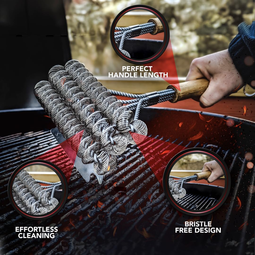 BBQ-Aid Grill Brush on a grill showing cleaning action