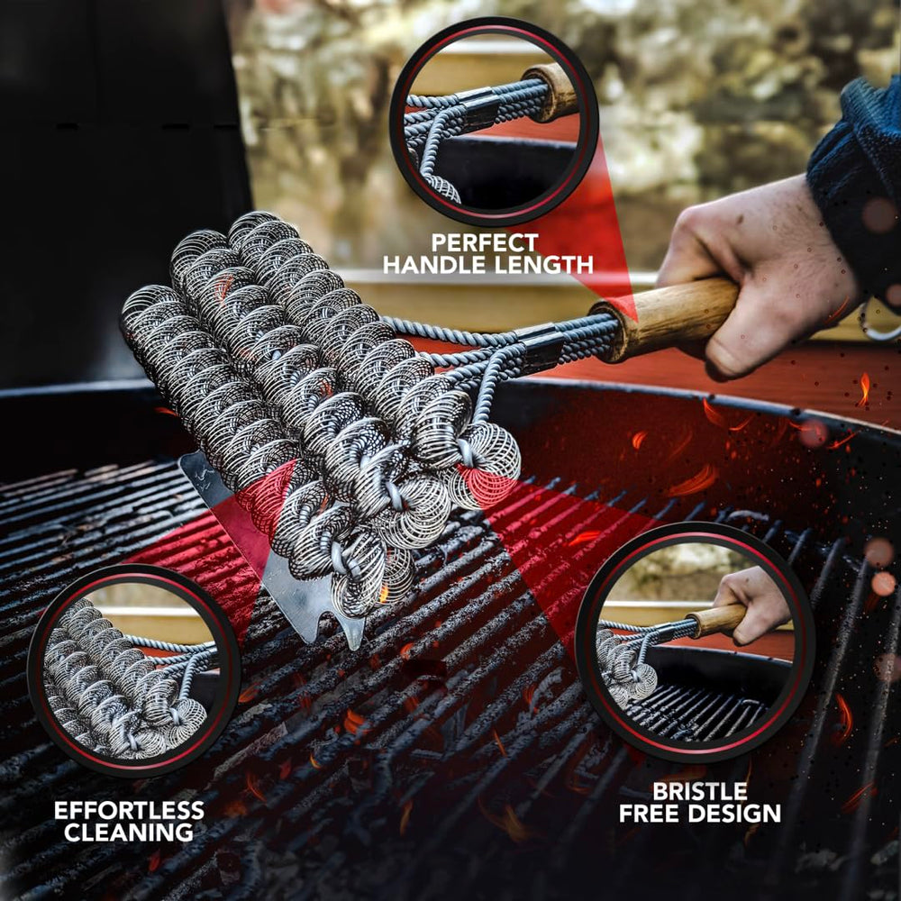 BBQ-Aid Grill Brush on a grill showing cleaning action