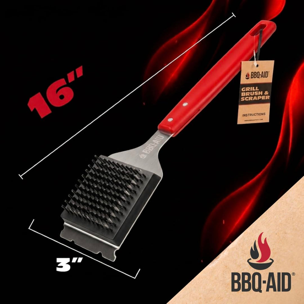 BBQ-Aid Grill Brush showing built-in scraper detail