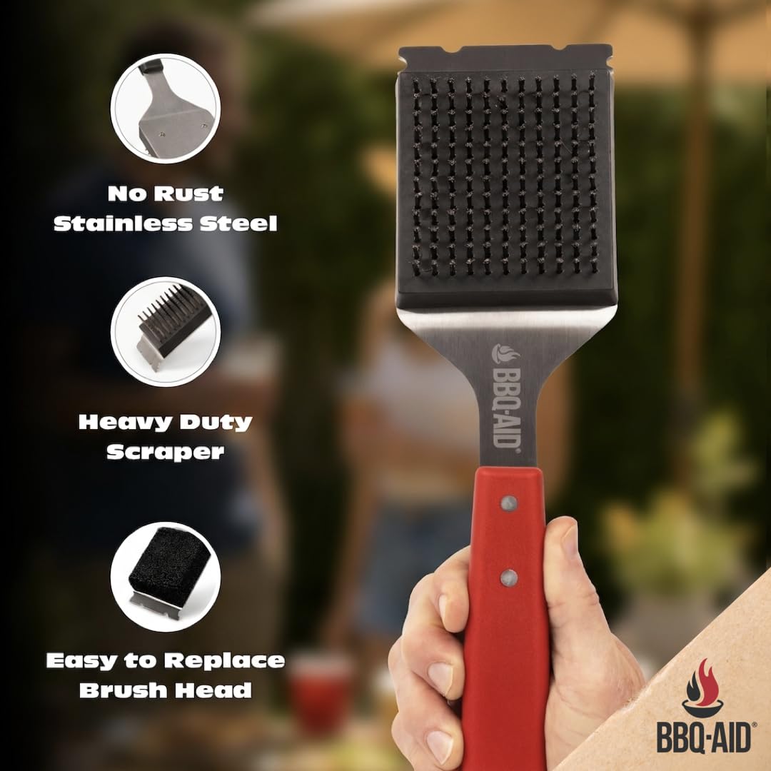 BBQ-Aid Grill Brush with stainless steel bristles close-up