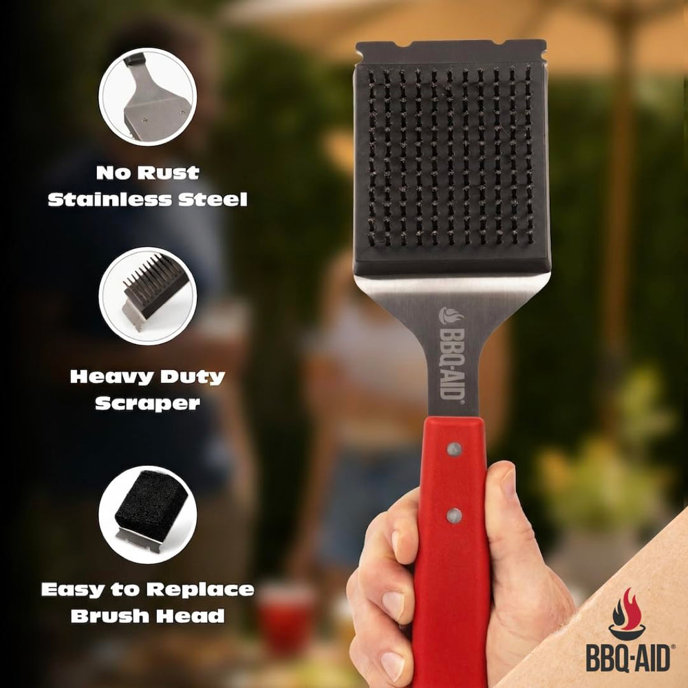 BBQ-Aid Grill Brush with stainless steel bristles close-up