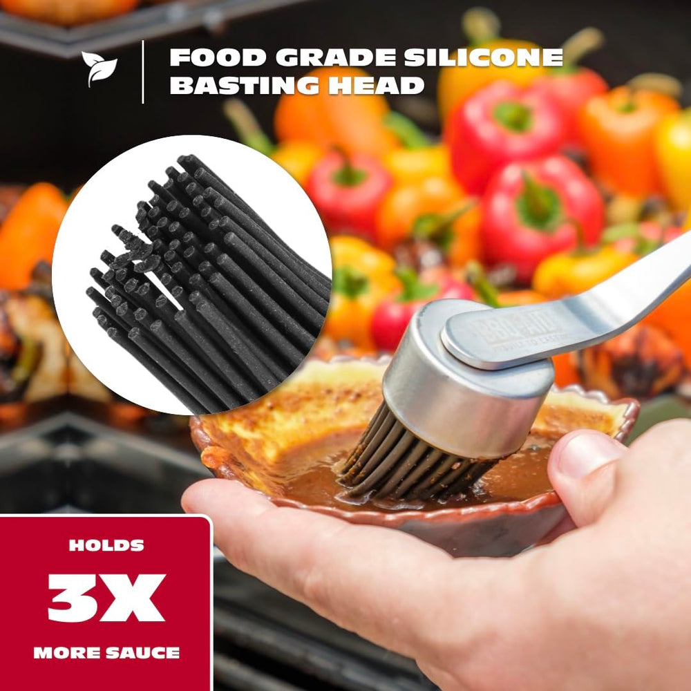 BBQ-Aid silicone basting brush in use with ribs on grill