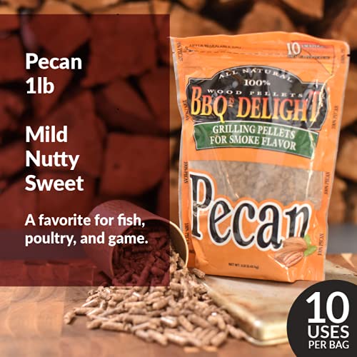 BBQ'rs Delight Wood Smoking Pellets variety pack displayed on a wooden table