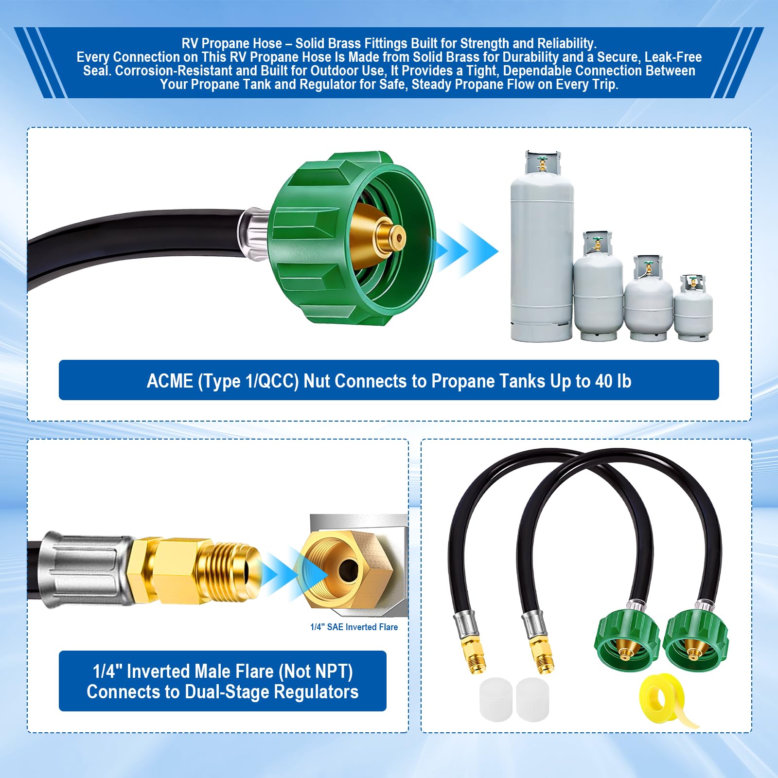 BBQHKCX propane hose showing solid brass fittings