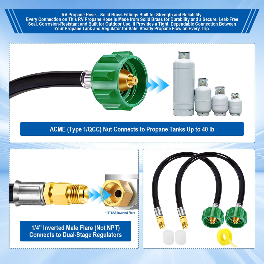 BBQHKCX propane hose showing solid brass fittings