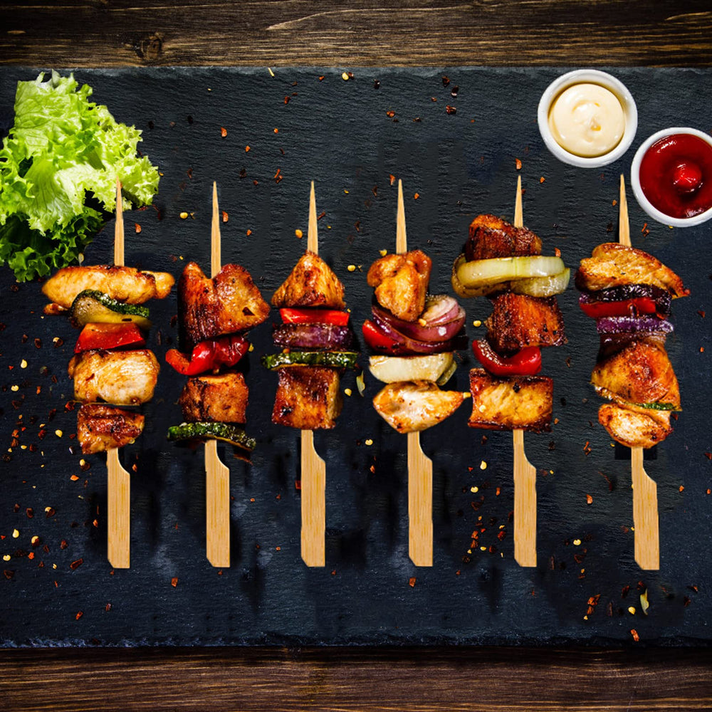 BBQStyle bamboo skewers displayed with appetizers