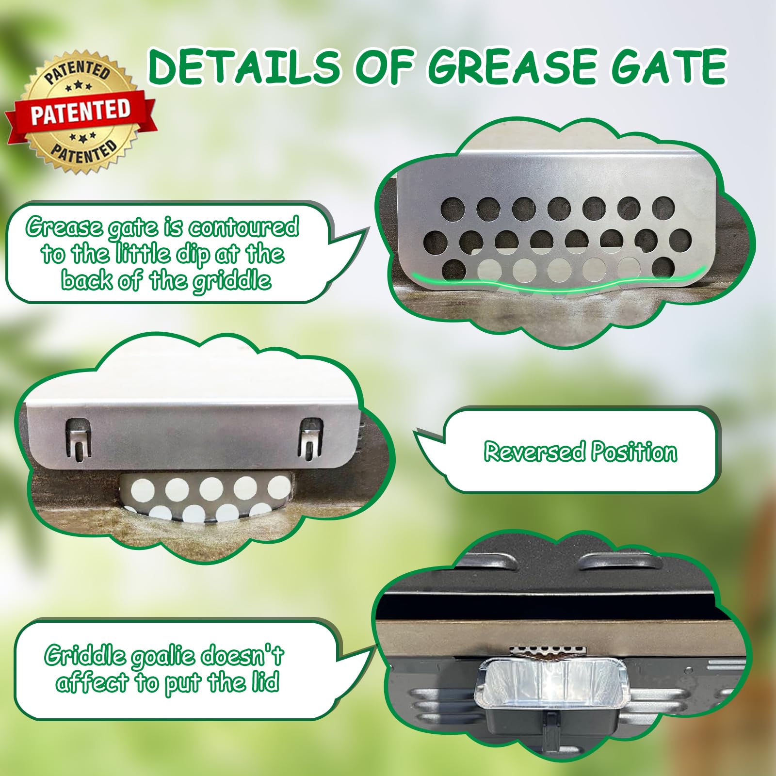 BBQTIDER Grilling Grease Gate Blocker dimensions on griddle