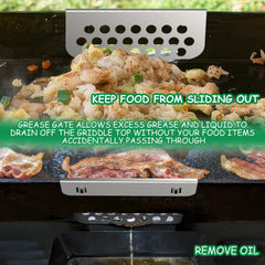 BBQTIDER Grilling Grease Gate Blocker in use during barbecue