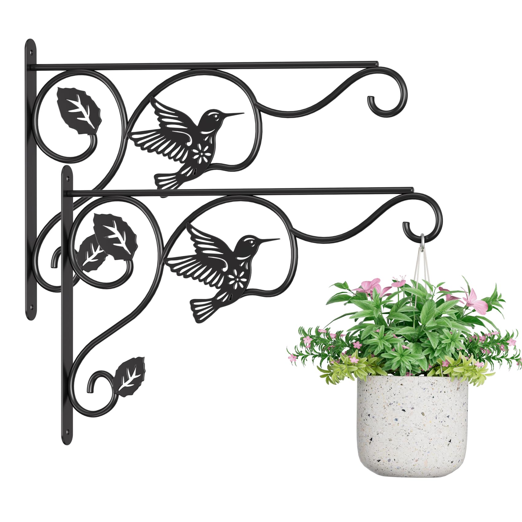 BBTFAA 12-inch black heavy duty plant hook front view