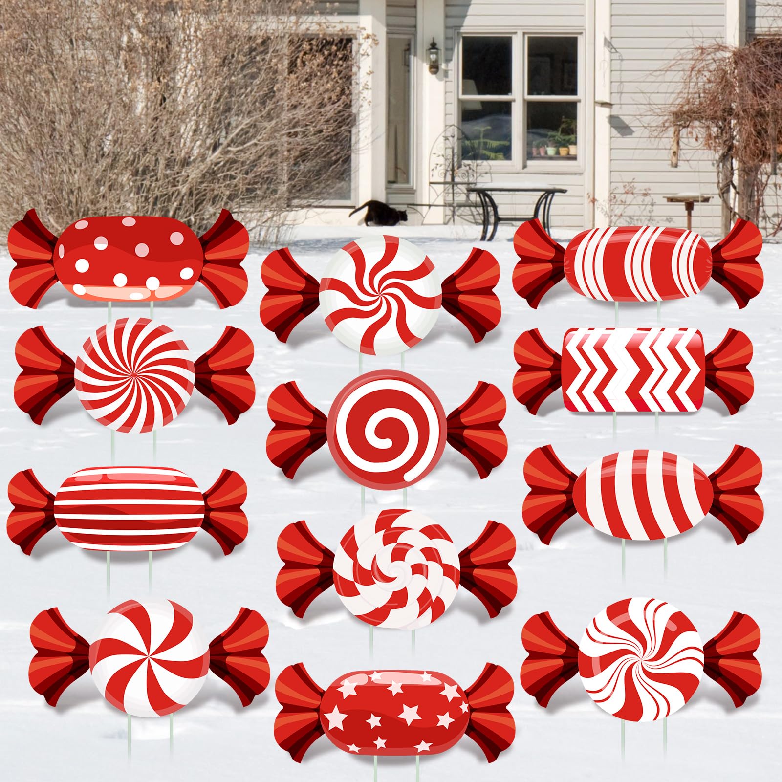 BBTO Candy Cane Yard Signs arranged for Christmas decoration