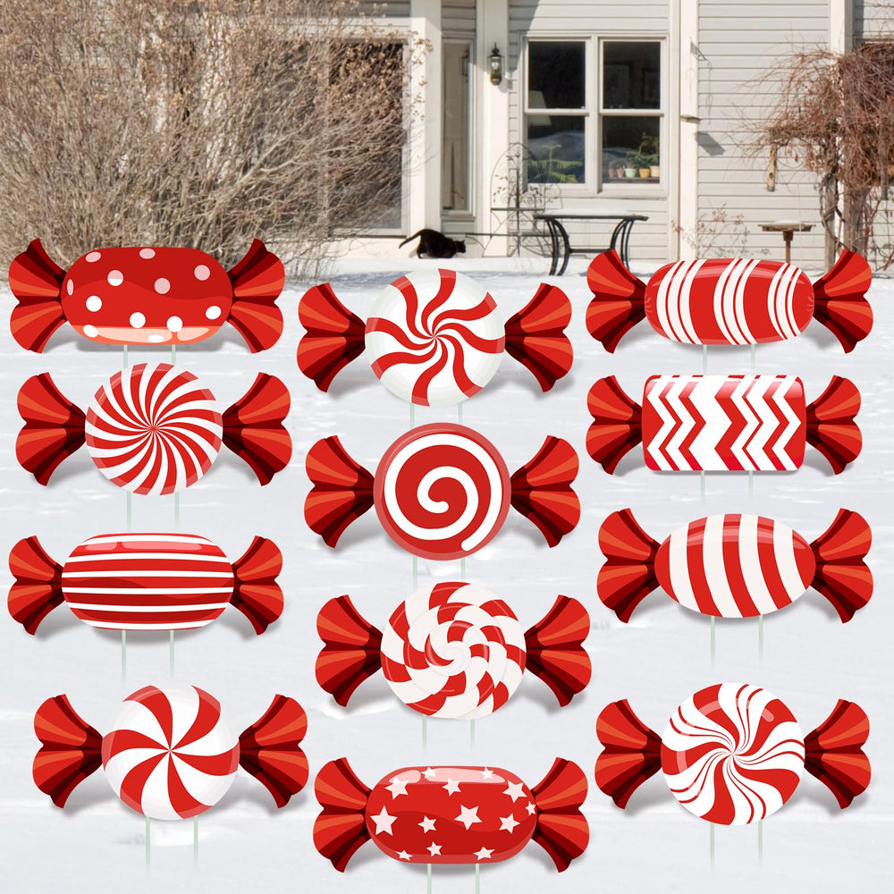 BBTO Candy Cane Yard Signs arranged for Christmas decoration