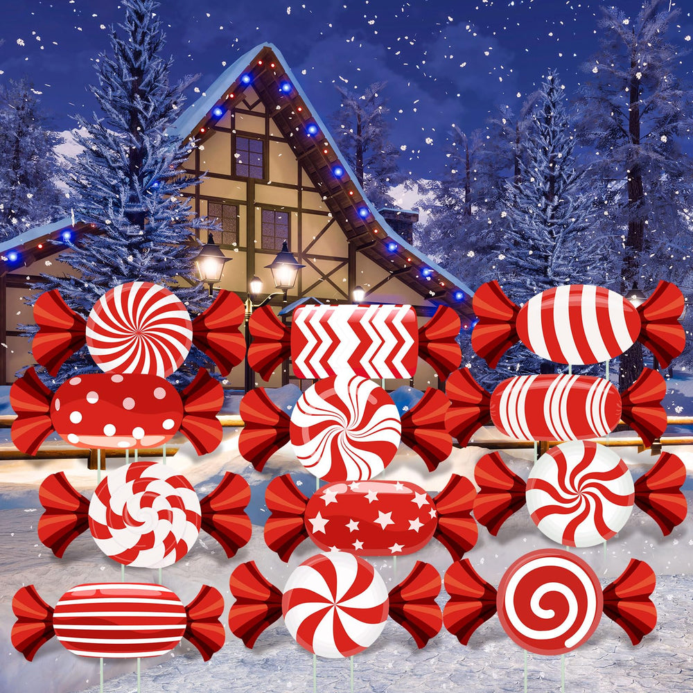 BBTO Candy Cane Yard Signs displayed in garden