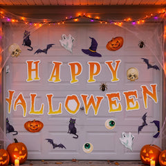 BBTO Halloween garage door magnets set with 22 pieces, featuring various Halloween designs