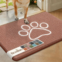 Bcoimo 30x20 dog door mat in Heather Brown with paw design front view