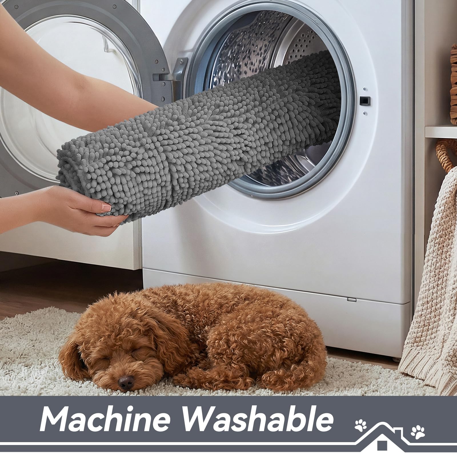 Bcoimo Chenille Dog Door Mat machine wash instructions