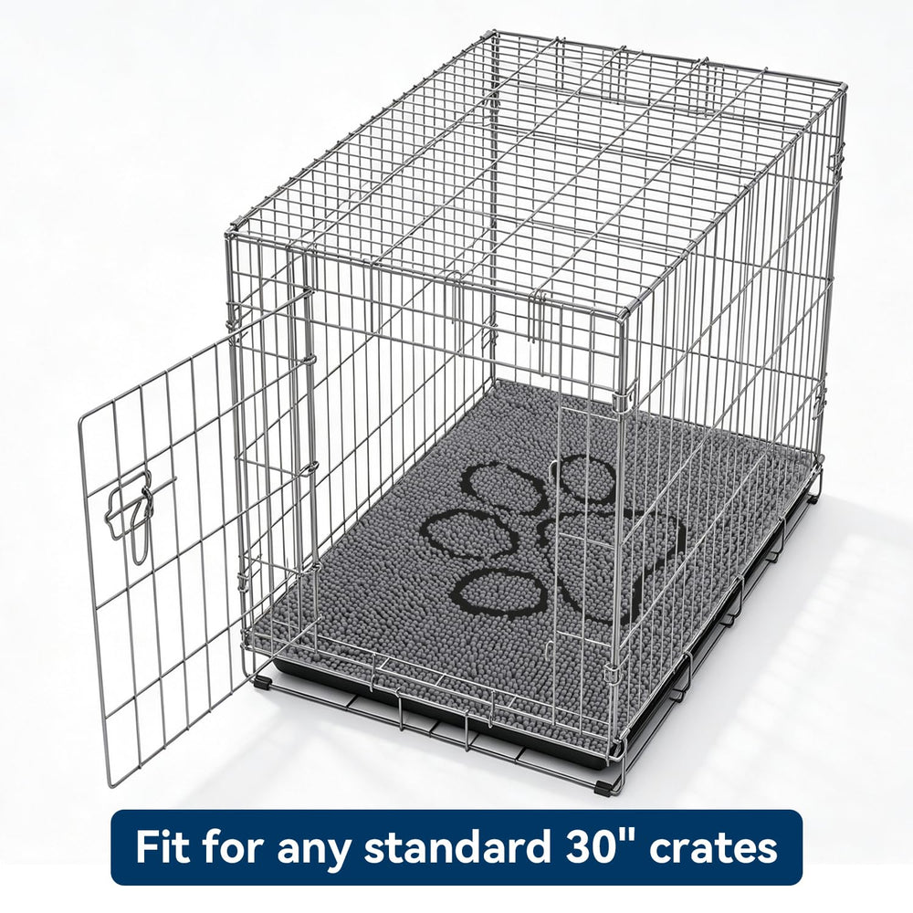 Bcoimo Chenille Doormat next to dog bowl