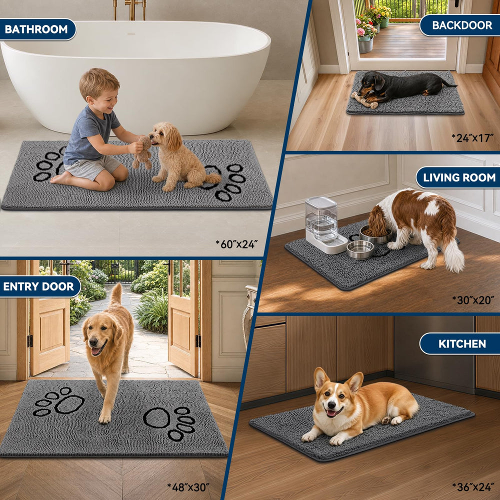 Bcoimo Chenille Doormat on wooden floor