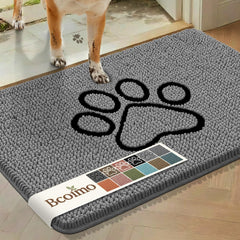 Bcoimo Dog Door Mat gray with paw design, front view