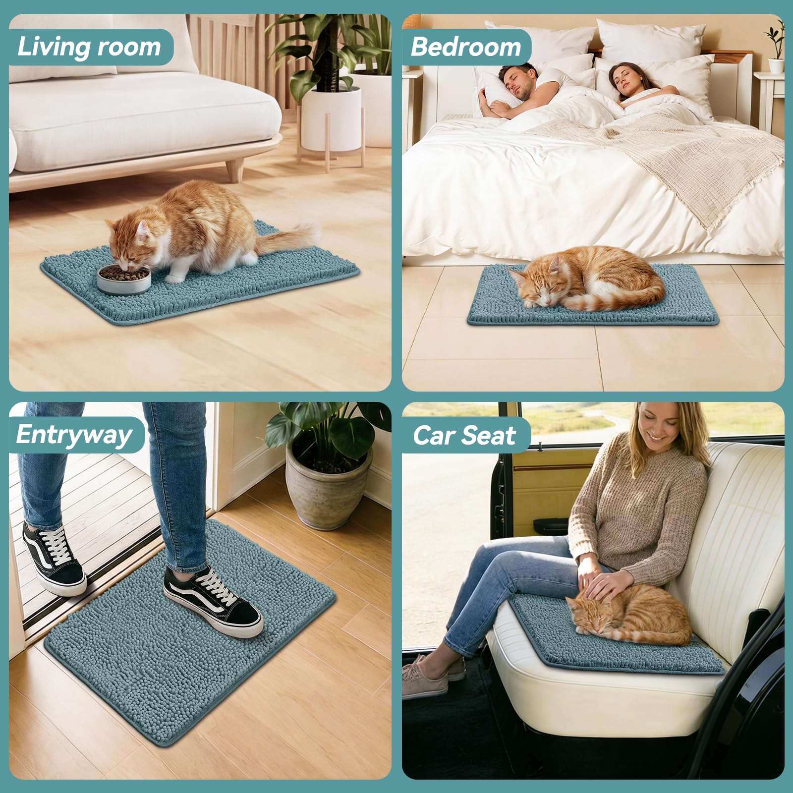 Bcoimo Dog Door Mat in airy blue with paw design