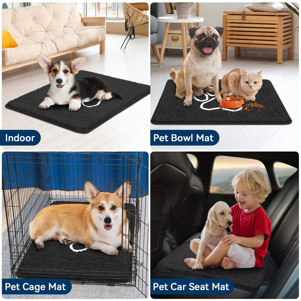 Bcoimo Dog Door Mat in laundry room beside pet feeding area