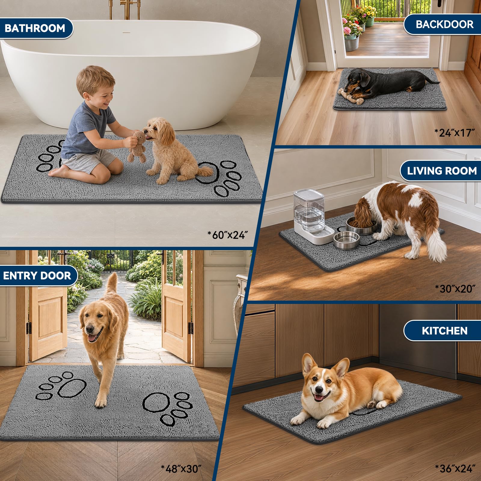 Bcoimo Dog Door Mat with Paw Embroidery Design