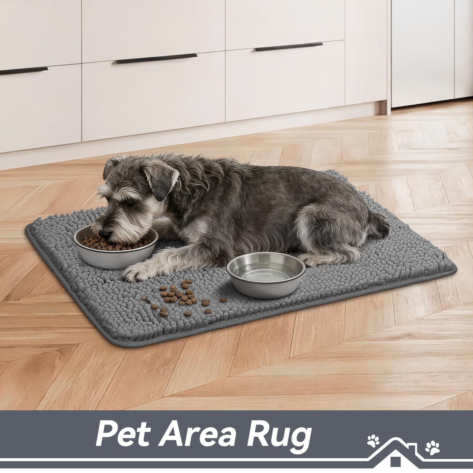 Bcoimo Dog Mat in an entryway with muddy paw prints