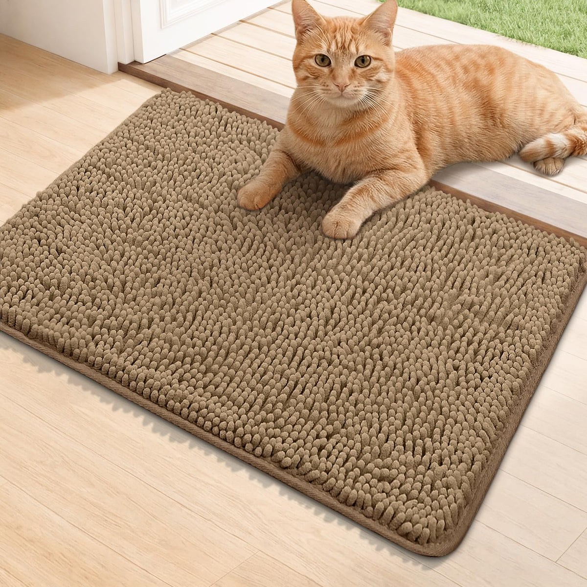 Bcoimo Super Absorbent Cat Door Mat 24x17 tan front view
