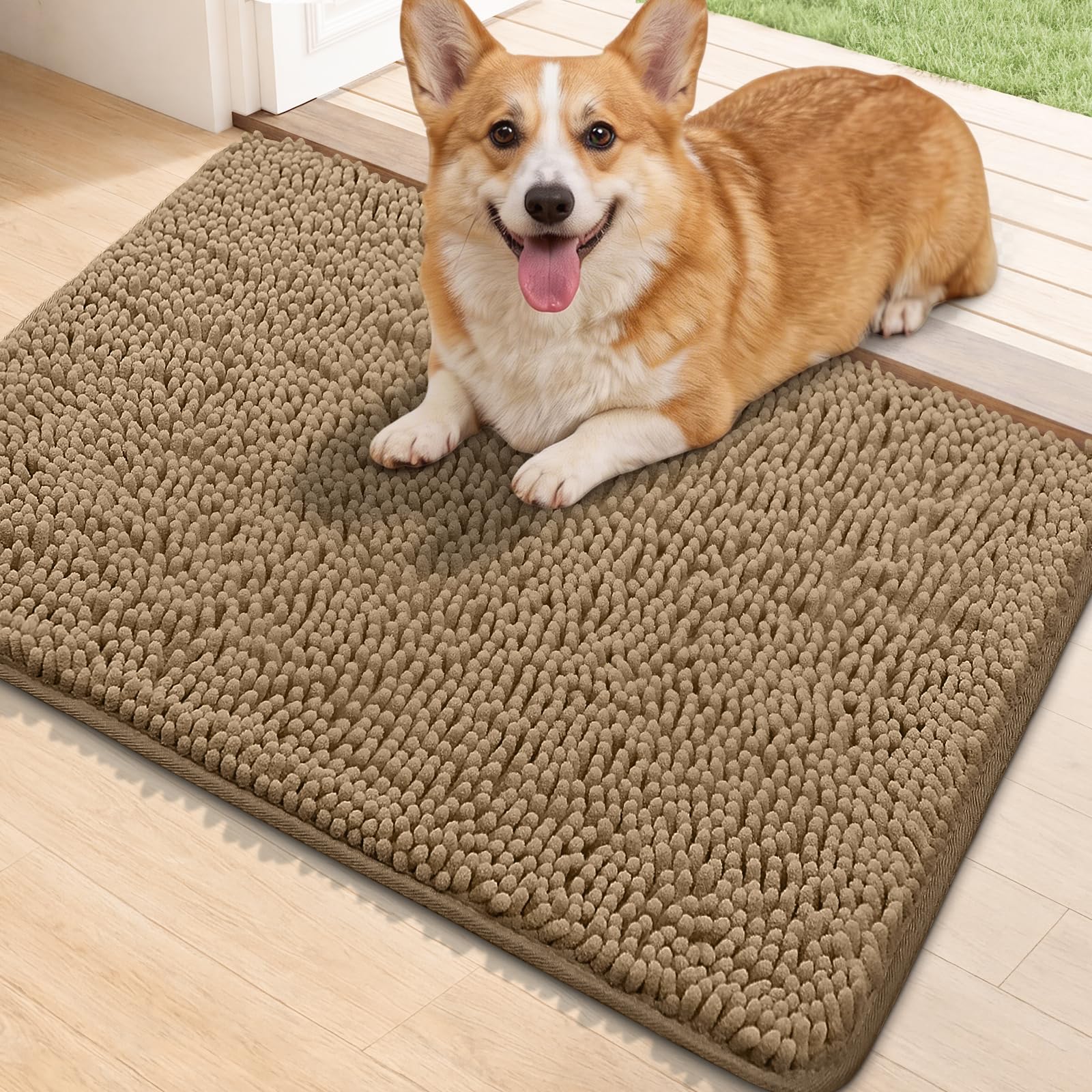 Bcoimo Super Absorbent Dog Door Mat tan color front view