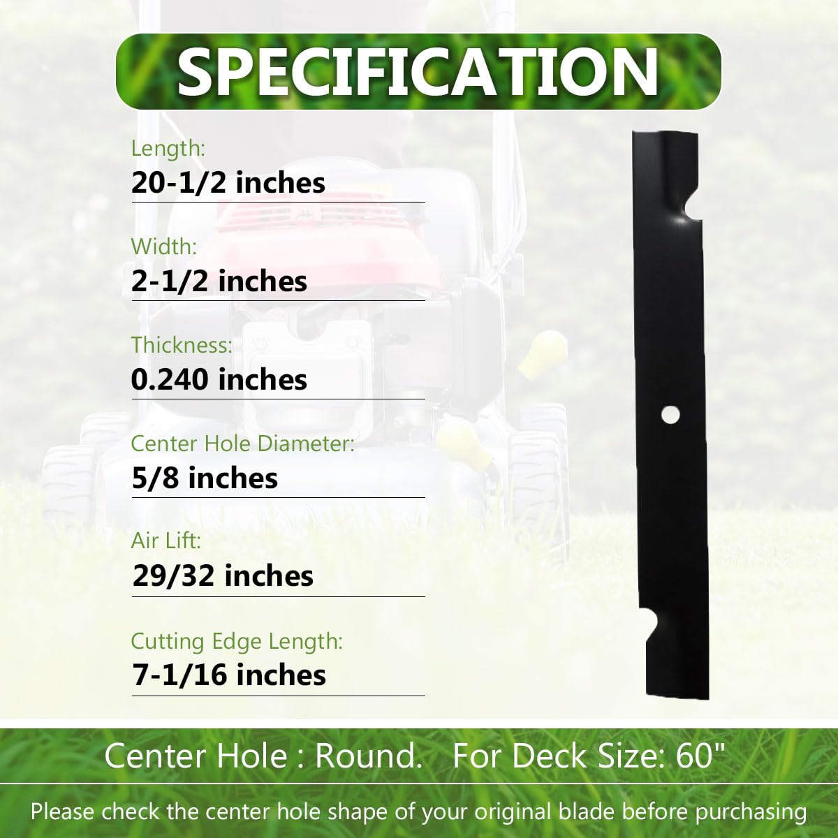 BCQNXX High Lift Mower Blades detail close-up