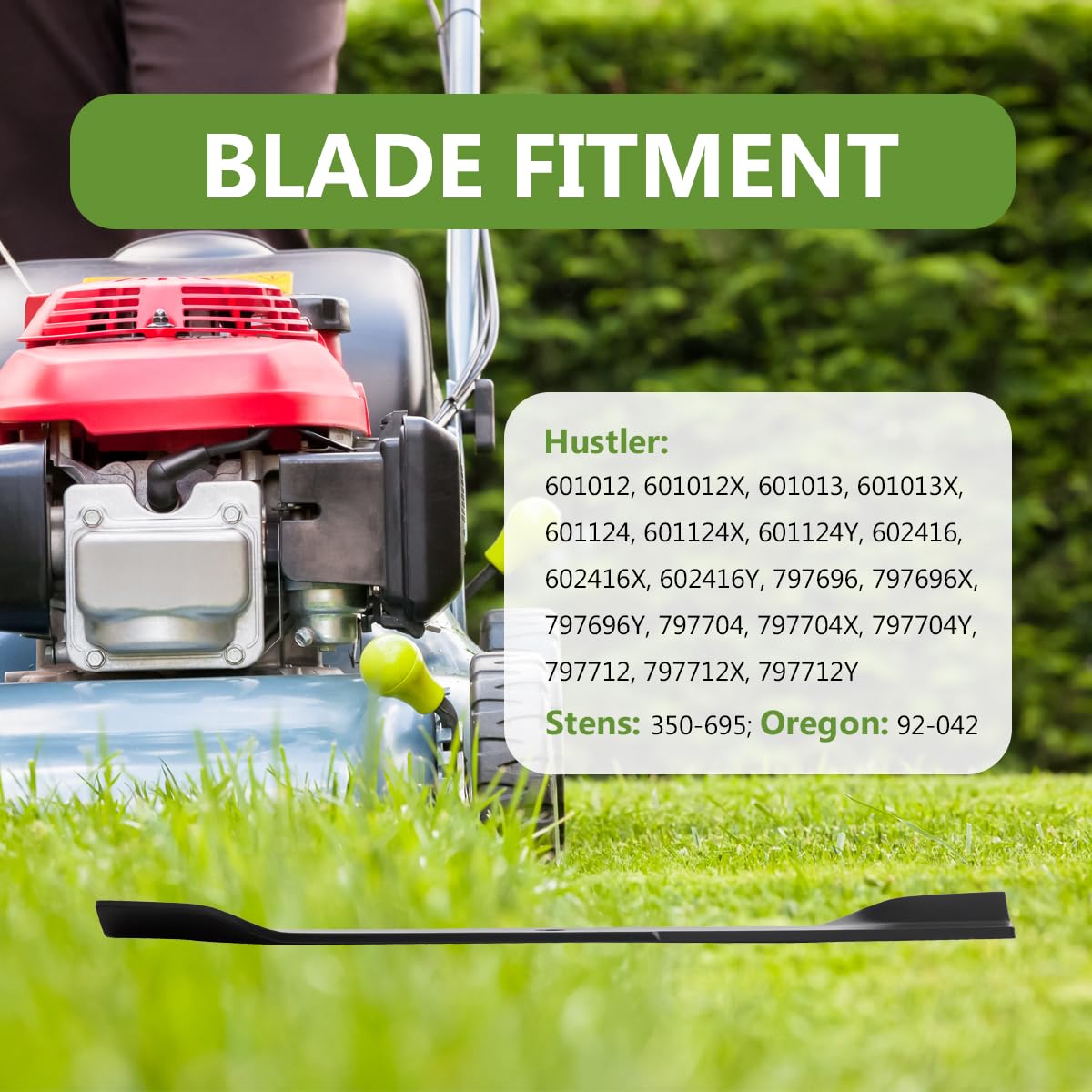 BCQNXX High Lift Mower Blades dimensions on a ruler