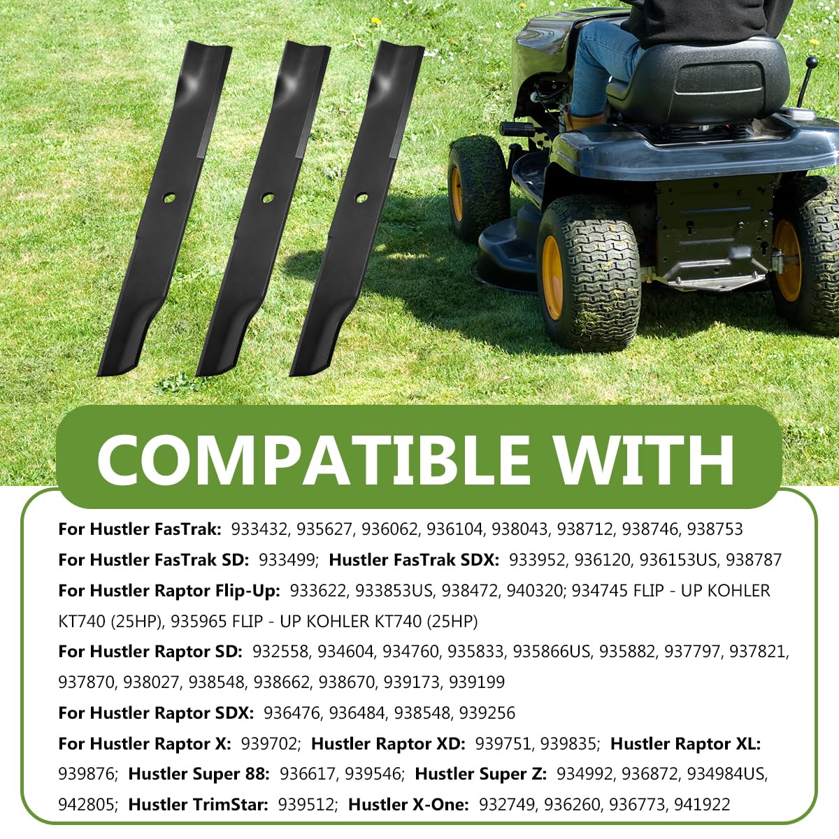 BCQNXX High Lift Mower Blades installed on Hustler mower
