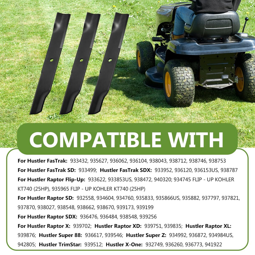 BCQNXX High Lift Mower Blades installed on Hustler mower