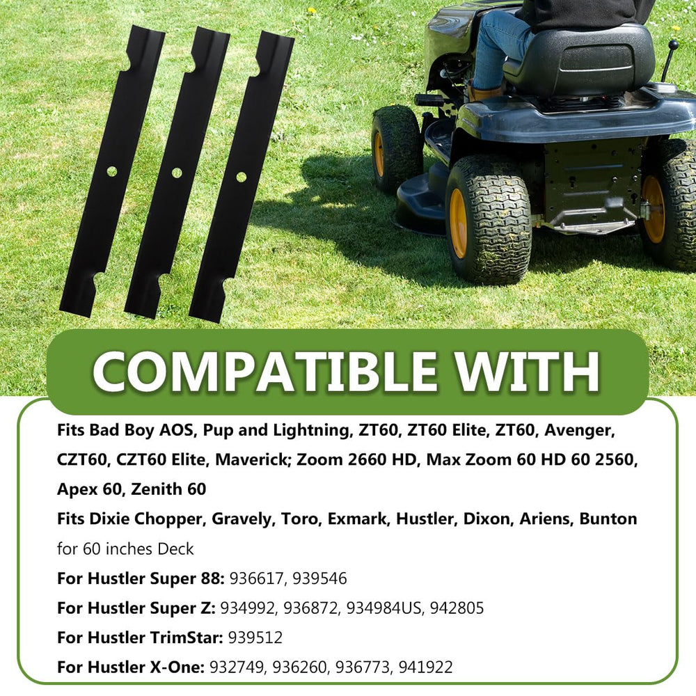 BCQNXX High Lift Mower Blades on lawn mower deck