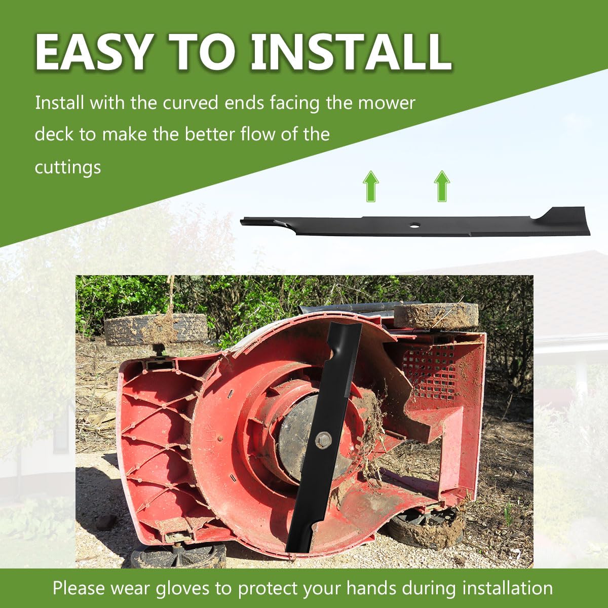 BCQNXX High Lift Mower Blades with measurements