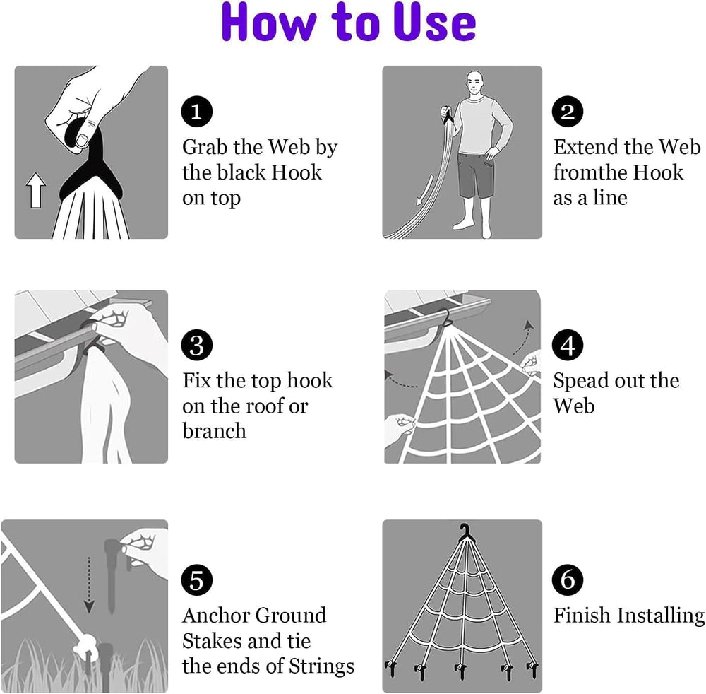 BEABOO Halloween Spider Web setup with ground stakes
