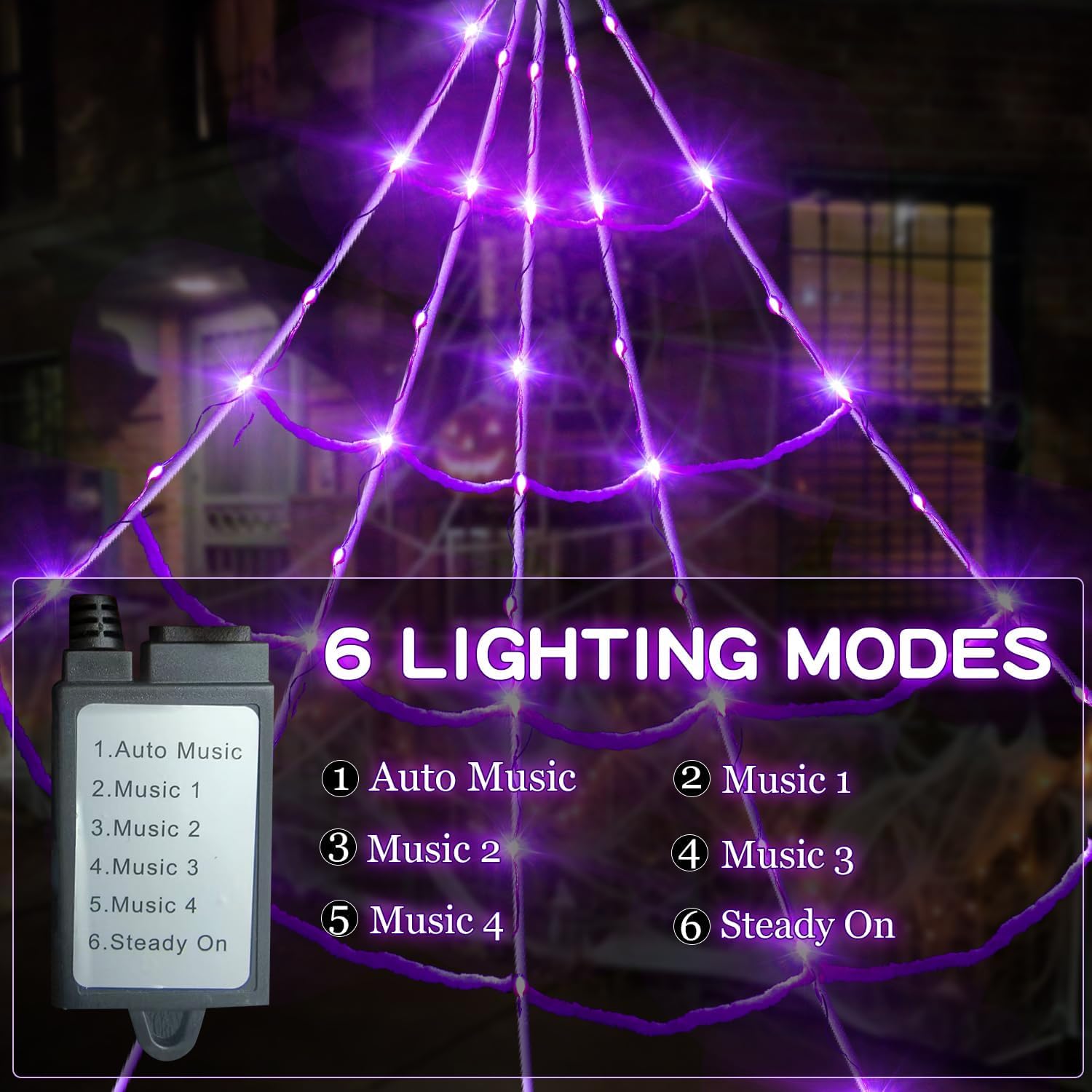 BEABOO Halloween Spider Web with music modes displayed