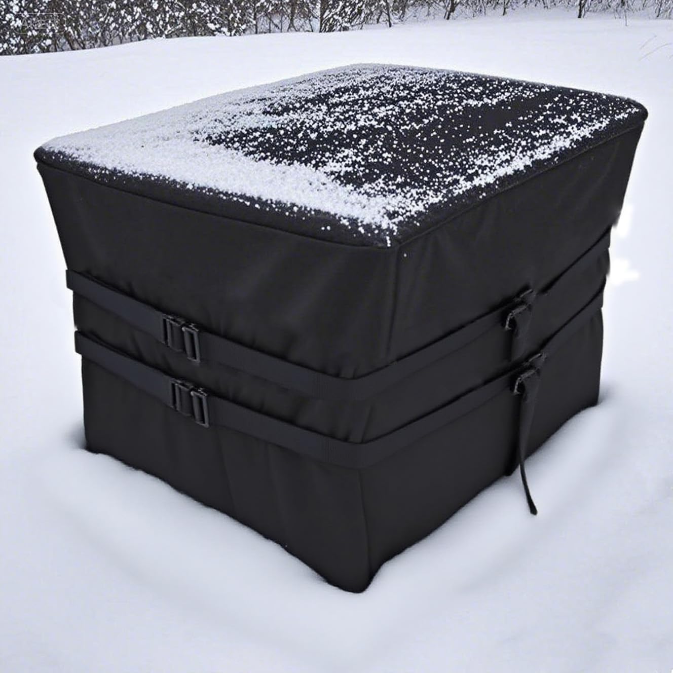 BeadChica Pool Heater Cover front view, black fabric
