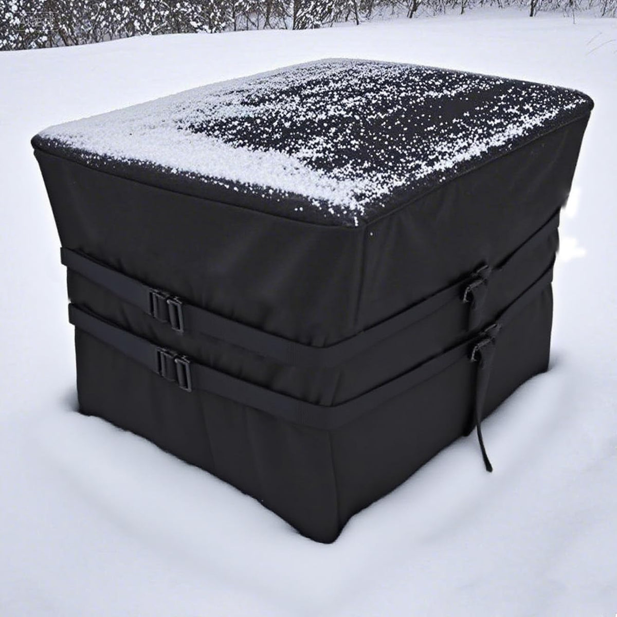 BeadChica Pool Heater Cover front view, black fabric