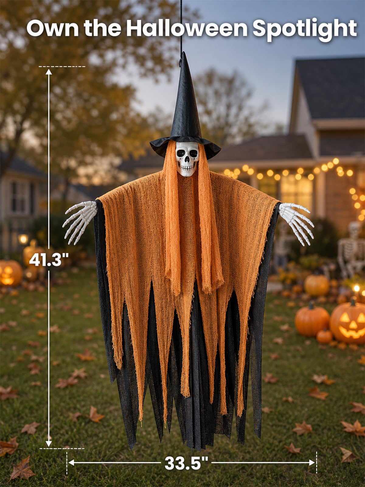 Bearhug Halloween Hanging Ghost Decoration front view in orange