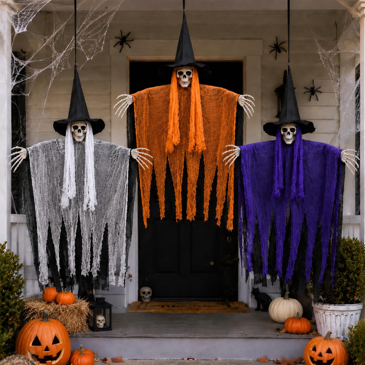 Bearhug Halloween Hanging Ghost Decoration front view in purple