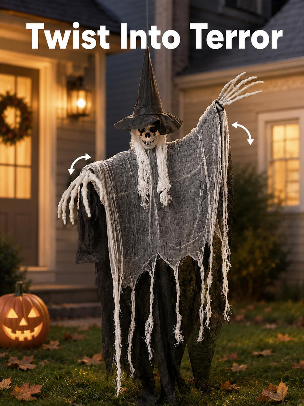 Bearhug Halloween Hanging Ghosts set displayed on a porch