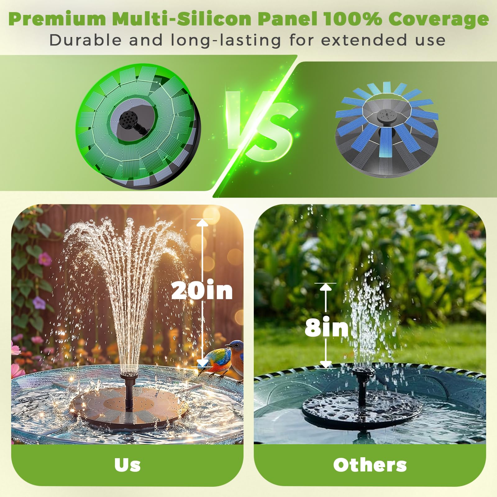 Beautiful garden scene with AISITIN solar fountain