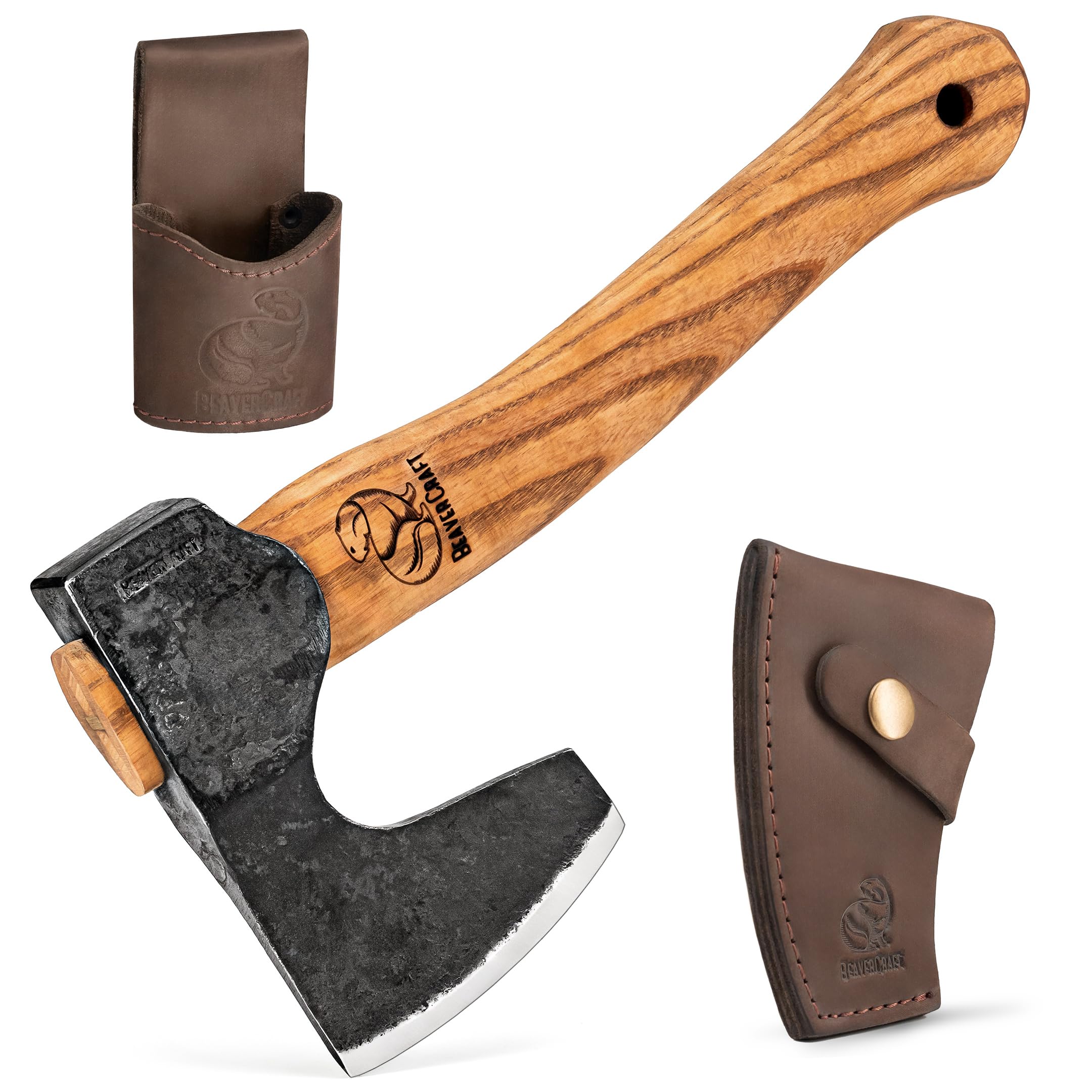 BeaverCraft Bushcraft Hatchet AX6 front view with ashwood handle