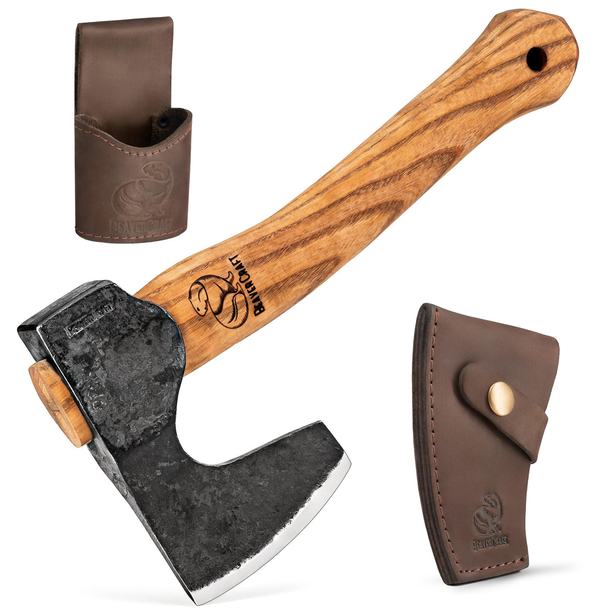 BeaverCraft Bushcraft Hatchet AX6 front view with ashwood handle