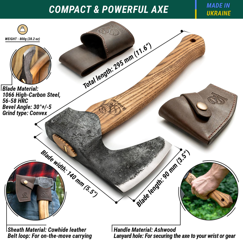BeaverCraft Bushcraft Hatchet AX6 side view showing bearded design
