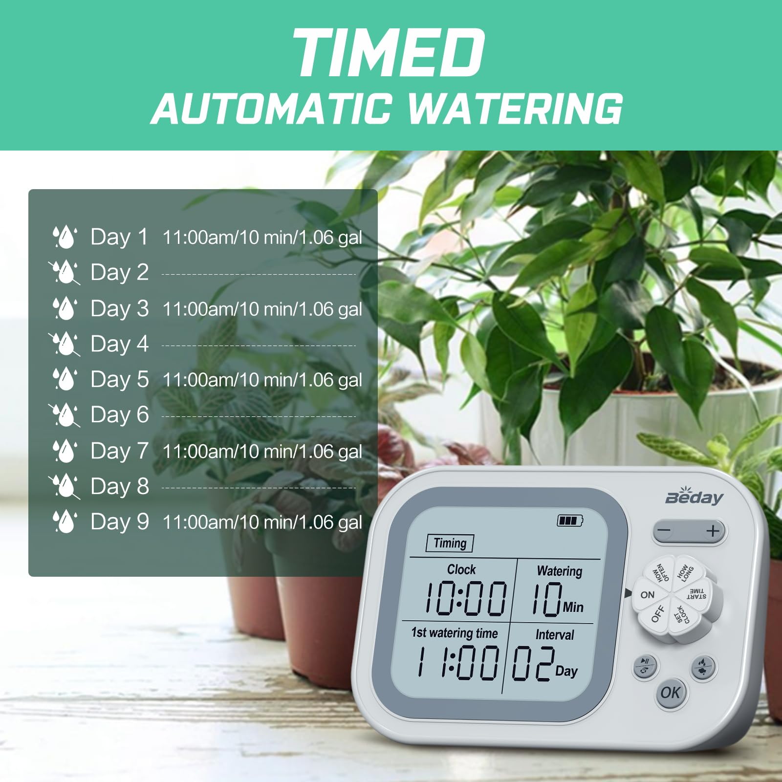 beday Automatic Plant Waterer in use with potted plants