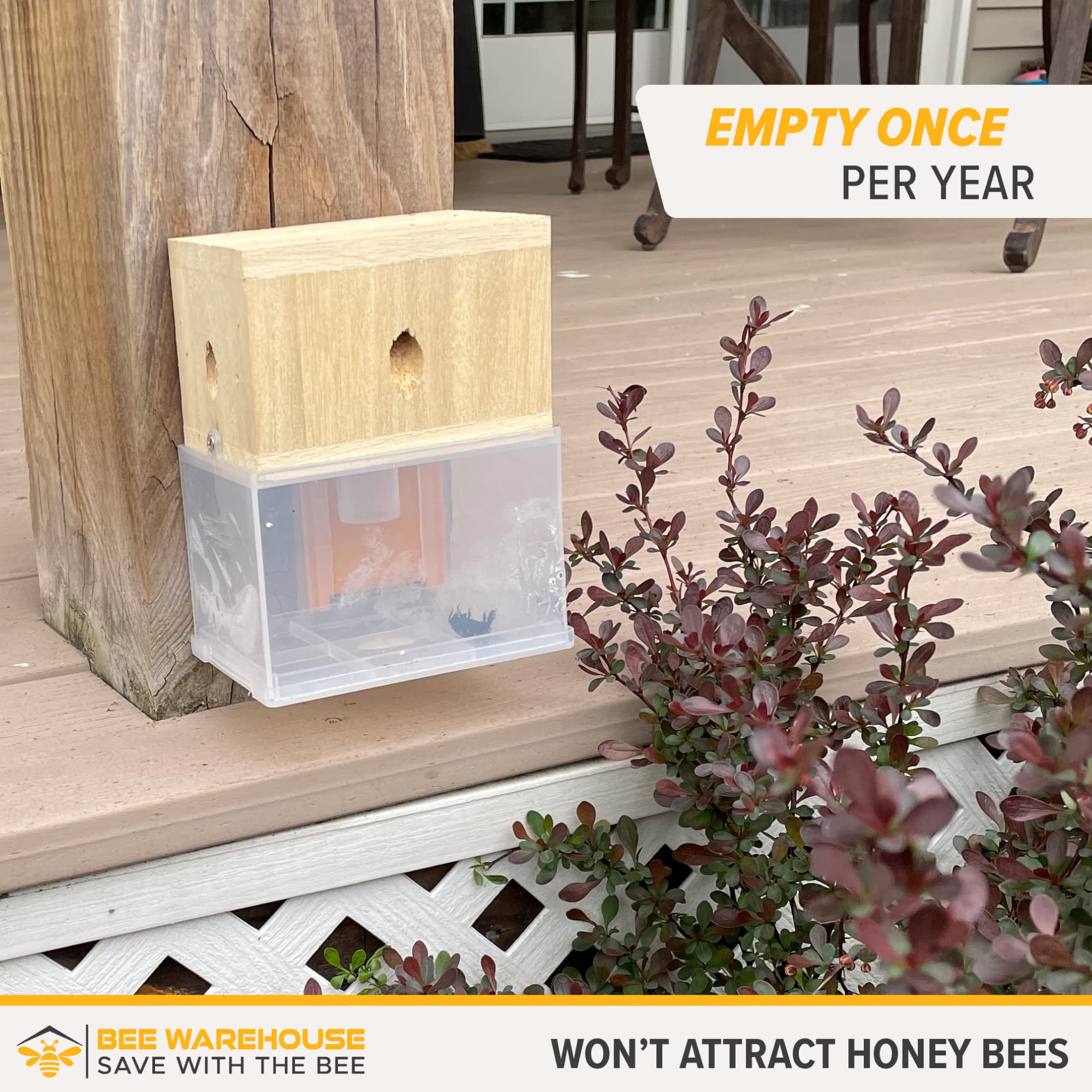 Bee Warehouse Carpenter Bee Trap side view with bee dams