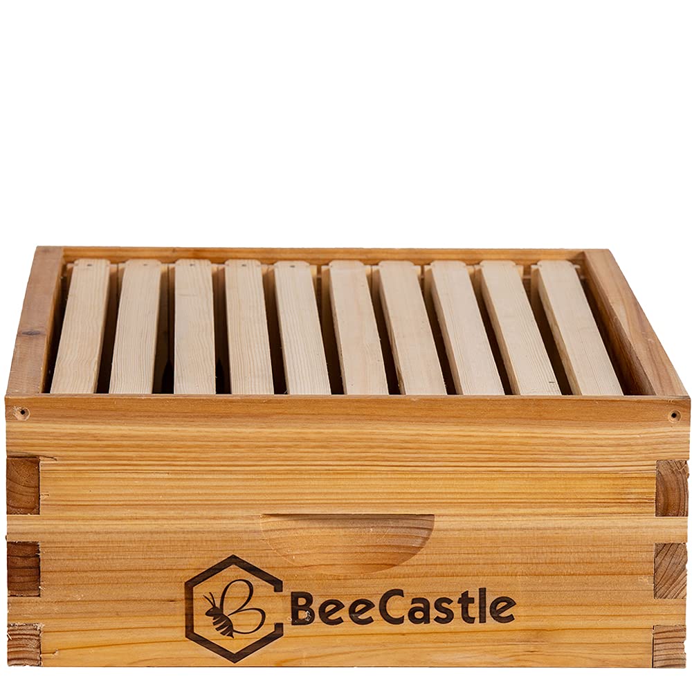 BeeCastle 10 Frame Medium Super Bee Hive Box with detailed assembly parts